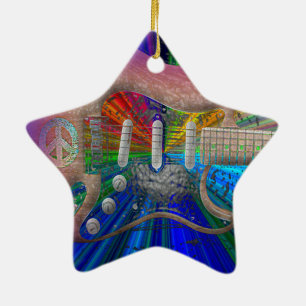 Vivid Colours Peace Guitar - Star Ceramic Tree Decoration