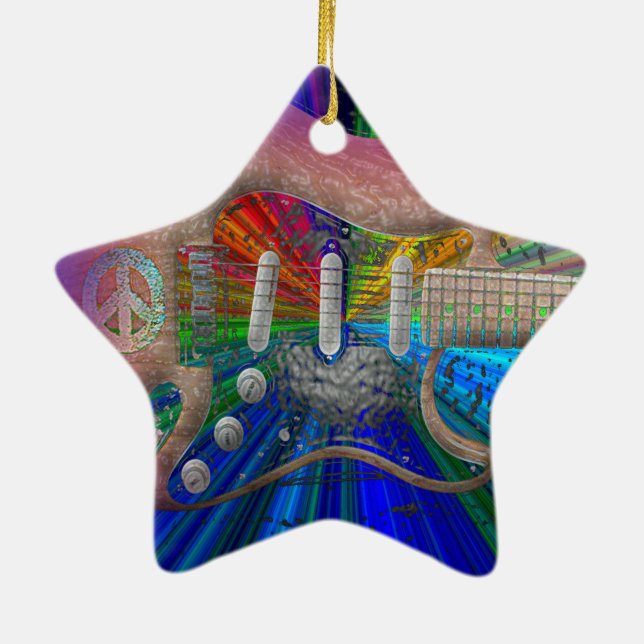 Vivid Colours Peace Guitar - Star Ceramic Tree Decoration (Back)