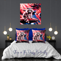 Vivid Cute Woodland Racoon Red Nature Scene 