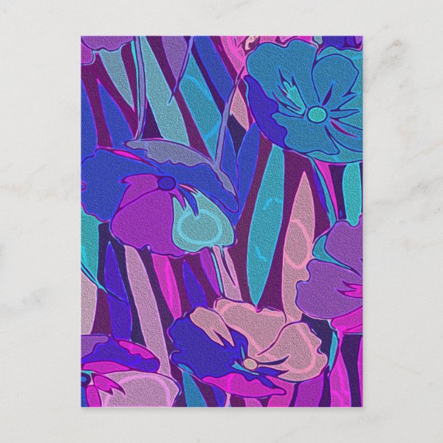 Vivid Dark Blue Purple Midnight Flowers Fine Art Holiday Postcard (Front)