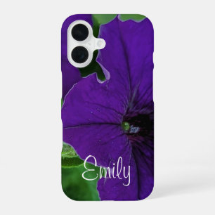 Vivid Dark Purple Flower Photo with Elegant Name iPhone 16 Case