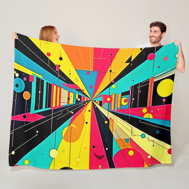 Vivid Dreams: A Neon Odyssey Fleece Blanket (In Situ)