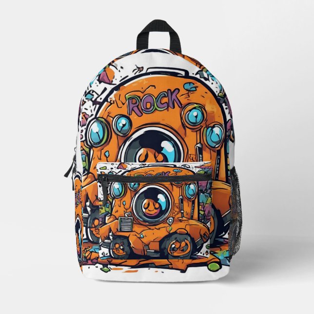 Vivid Drive: Orange Car Adventure Printed Backpack (Front)