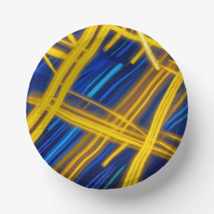 Vivid Electric Cyan Yellow Chaotic Light Paper Plate