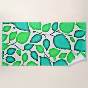 Vivid Elegance Leaves Pattern Beach Towel