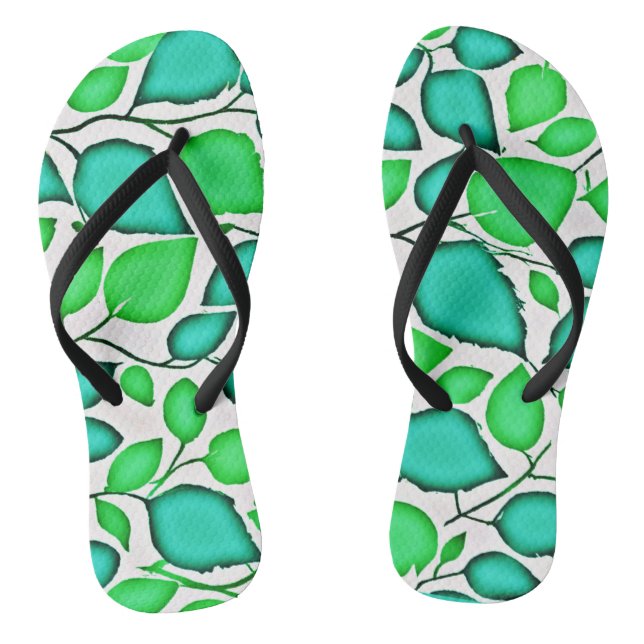 Vivid Elegance Leaves Pattern Flip Flops (Footbed)