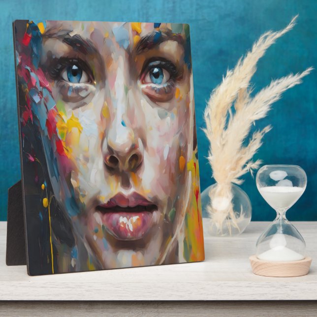 Vivid Expression – Abstract Portrait Art Plaque (Side)
