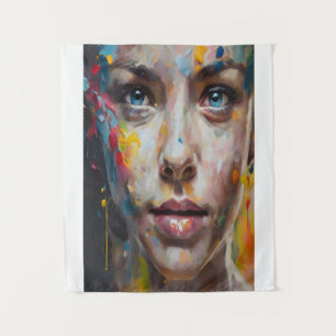 Vivid Expression – Abstract Portrait Art Tapestry