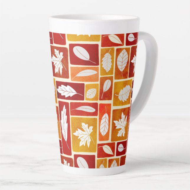 Vivid Fall Block Leaf Print tall coffee mug (Right Angle)