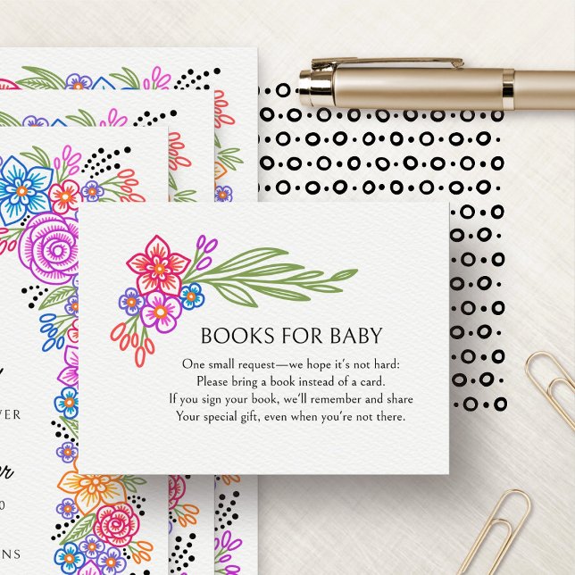 Vivid Fiesta Flowers Books Baby Shower Enclosure Card (Creator Uploaded)