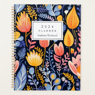 Vivid Floral Hand Painted Blue Monogram 2024 Planner