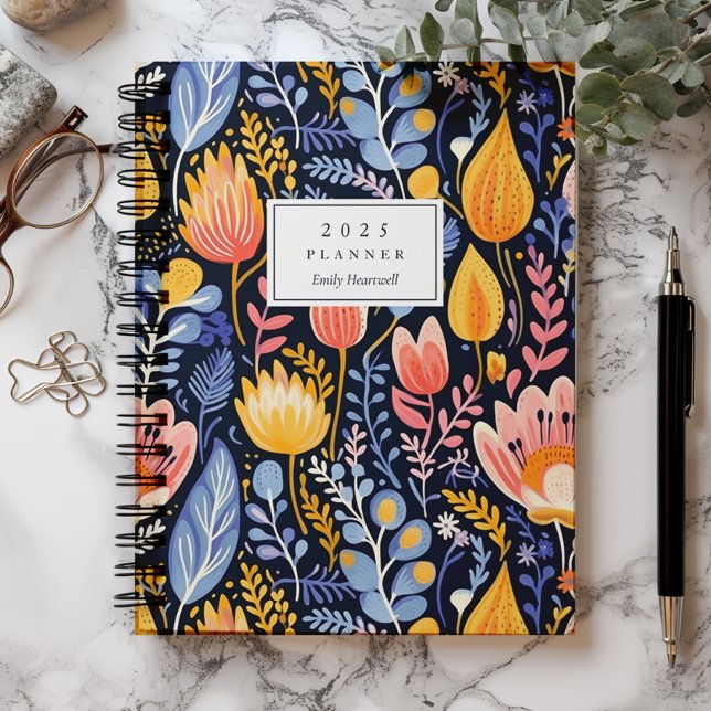 Vivid Floral Hand Painted Blue Monogram 2025 Planner (Creator Uploaded)