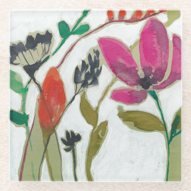 Vivid Flowers Glass Coaster (Front)