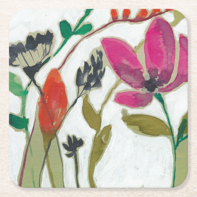 Vivid Flowers Square Paper Coaster (Front)