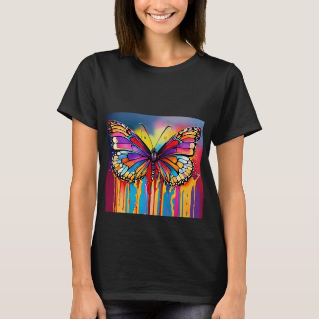 Vivid Flutter: Butterflies & Hearts Alcohol Art T- T-Shirt (Front)