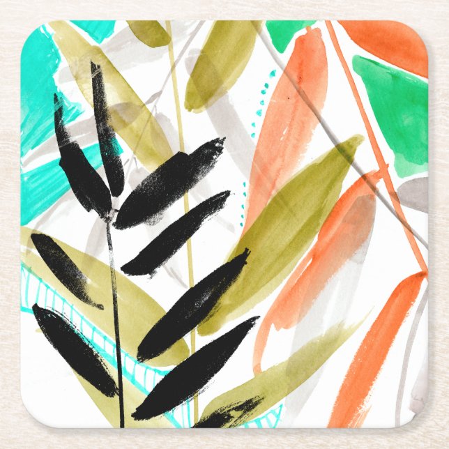 Vivid Fronds II Square Paper Coaster (Front)