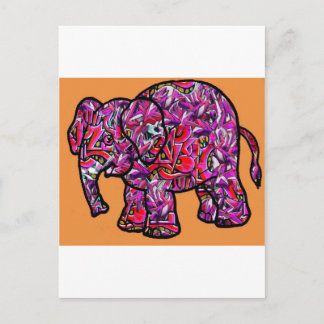 vivid funky graffiti elephant postcard