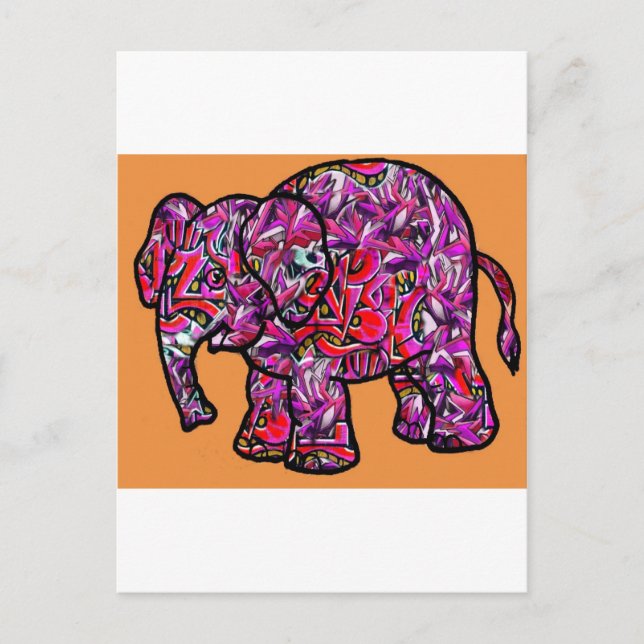 vivid funky graffiti elephant postcard (Front)