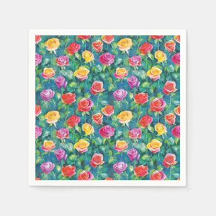 Vivid garden bloom, colorful rose pattern napkin