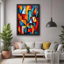 Vivid Geometric Abstract - Dynamic Cubist Wall Art