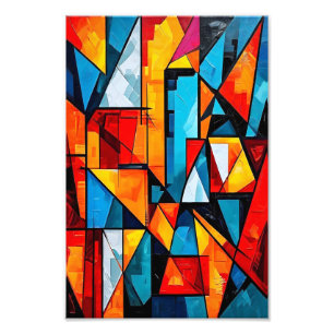 Vivid Geometric Abstract - Dynamic Cubist Wall Art