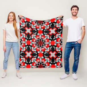 Vivid Geometric Mandala Design with Red, Black Fleece Blanket