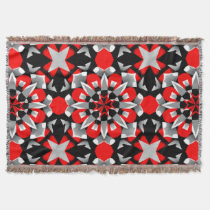 Vivid Geometric Mandala Design with Red, Black Throw Blanket