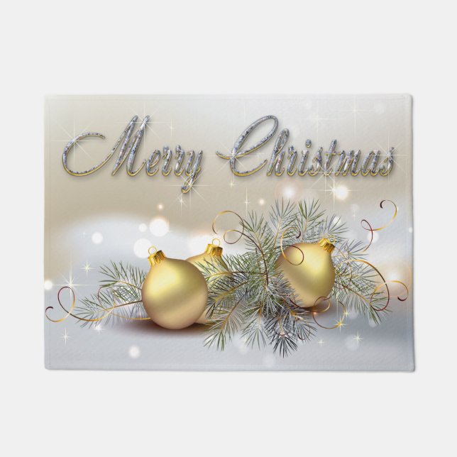 Vivid Gold & Silver Shimmer Christmas Ornaments Doormat (Front)