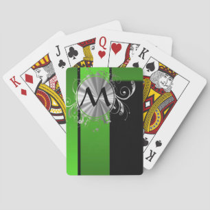 Vivid green and black monogram playing cards