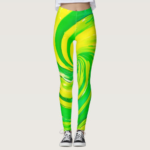 Vivid Green and Yellow Swirl Art Leggings