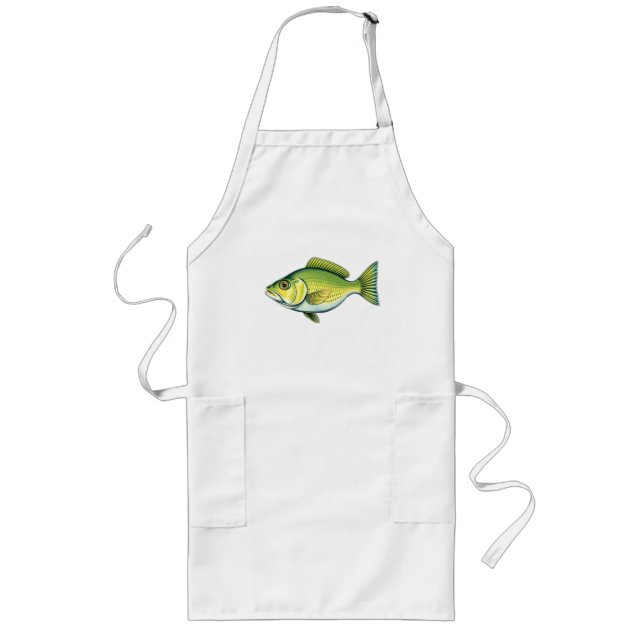 Vivid Green Fish with Wave Patterns Long Apron (Front)