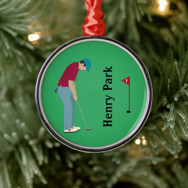 vivid Green Golfer Putting Christmas  Metal Tree Decoration (Tree)