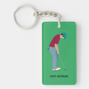 Vivid Green Golfing Themed Key Ring