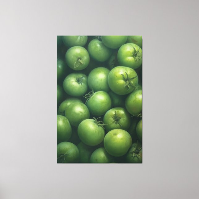 Vivid Green Tomato Still Life Oil Painting Canvas Print (Front)