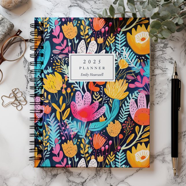 Vivid Hand Painted Floral Turquoise Monogram 2025 Planner (Creator Uploaded)
