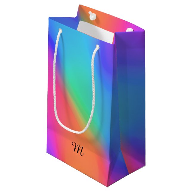 Vivid Holographic Monogram Gift Bag (Front Angled)