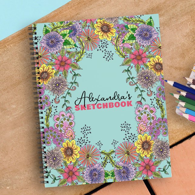 Vivid Intricate Doodle Flowers Custom Sketchbook Notebook (Creator Uploaded)