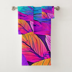 Vivid Leaf Pattern Bath Towel Set