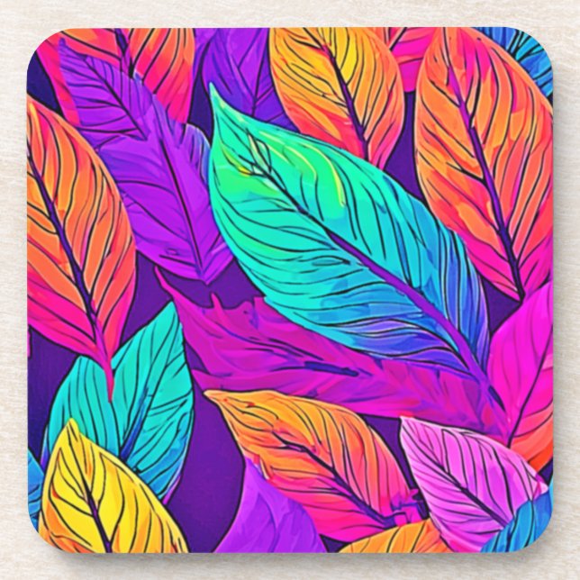 Vivid Leaf Pattern Coaster (Front)