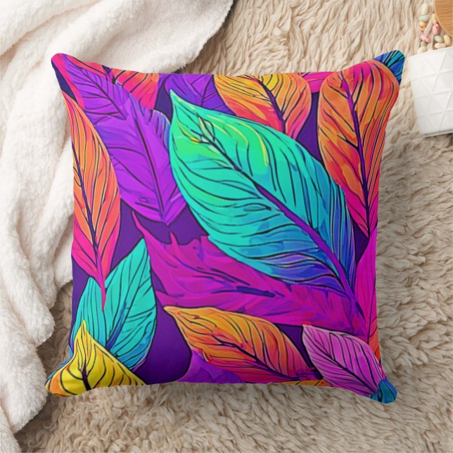 Vivid Leaf Pattern Cushion (Blanket)