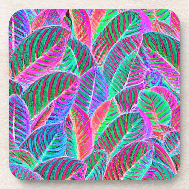 Vivid Leaf Pattern Design Coaster (Front)