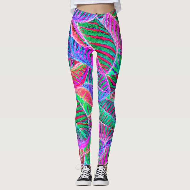 Vivid Leaf Pattern Design Leggings (Front)