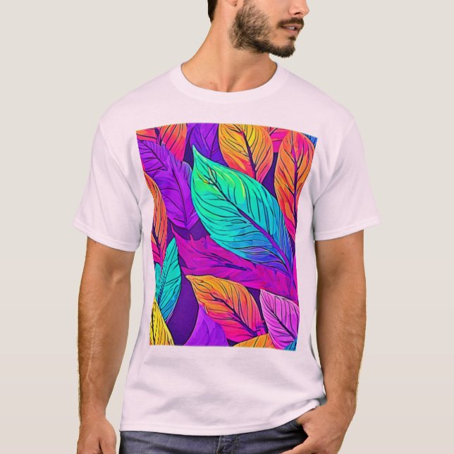 Vivid Leaf Pattern T-Shirt (Front)