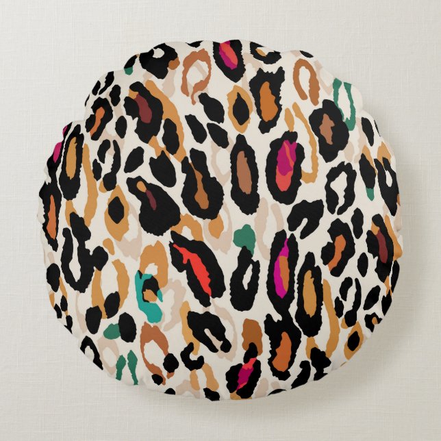 Vivid Leopard Animal Prints Round Cushion (Front)