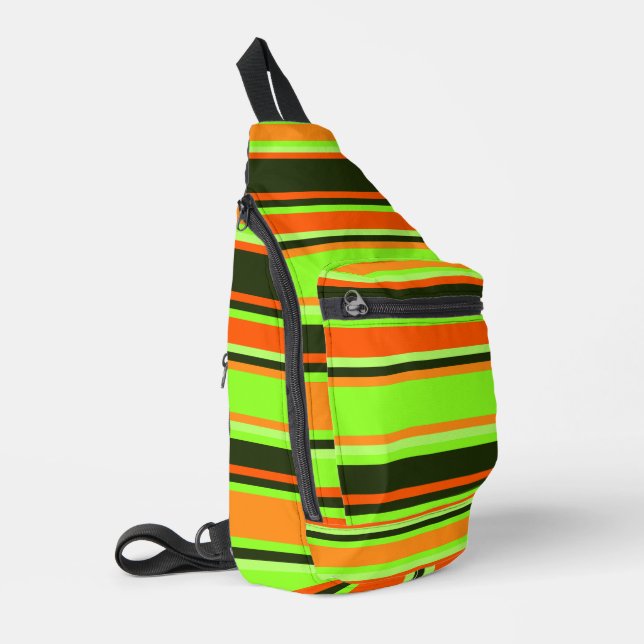 Vivid Lime, Orange, & Tangerine Striped Sew Bag (Left Corner)