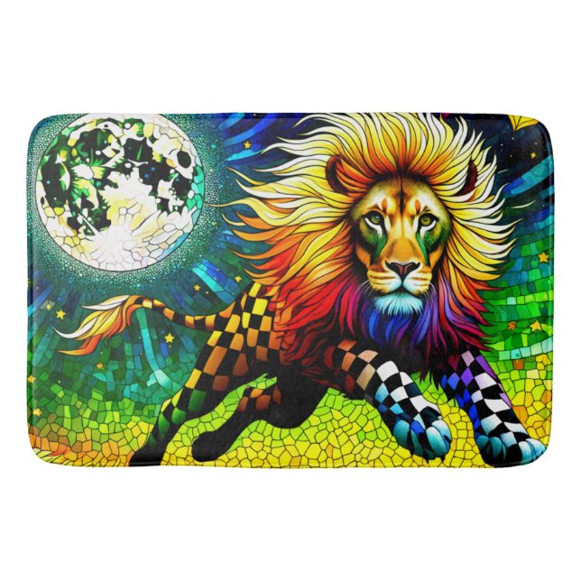 Vivid Lion Moon Scene Bath Mat (Front)