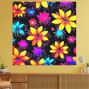 Vivid Neon Floral Pattern Canvas Print