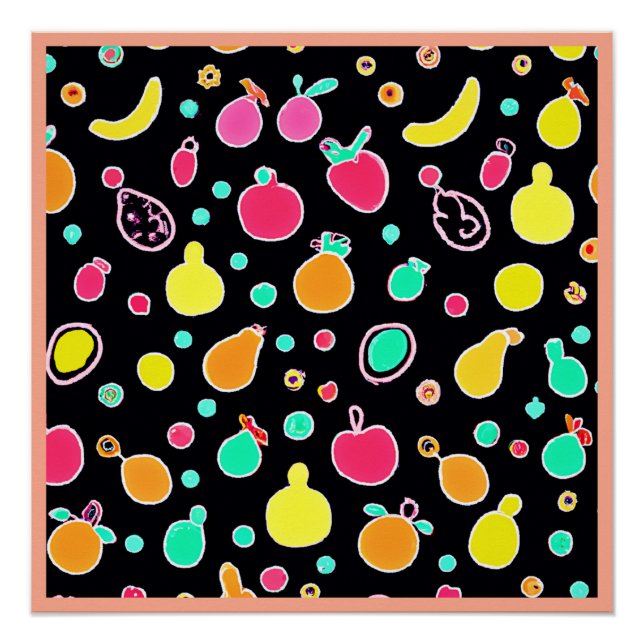 Vivid Neon Fruitful Pattern Poster (Front)