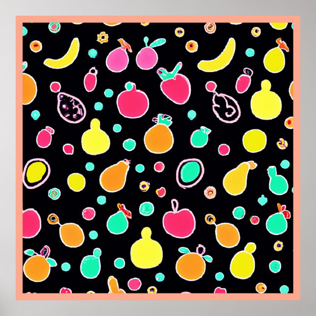 Vivid Neon Fruitful Pattern Poster (Front)