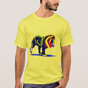Vivid Neon Lion Illustration with Vibrant Magenta T-Shirt
